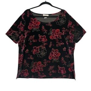 Notations Dark Floral Velvet Glitter Short Sleeve Blouse Sz 1X Whimsigoth